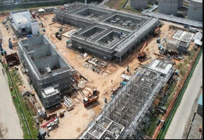 Wide aerial view of an industrial facility development